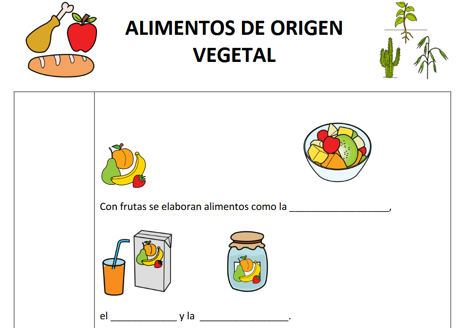 Fichas de ejercicios: Alimentos de origen vegetal. 